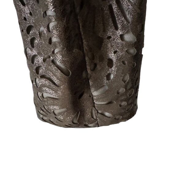 Worth Leather Jacket Sz 6 Floral Laser Cut Outs Bronze Champange Snap Front - Picture 7 of 16